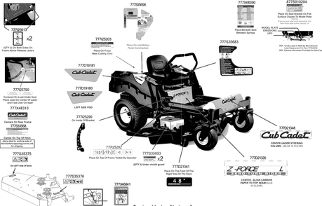 Label Map Diagram and Parts List for Z-FORCEL48 (17DSDALB010)(2016) Cub Cadet Lawn Tractor